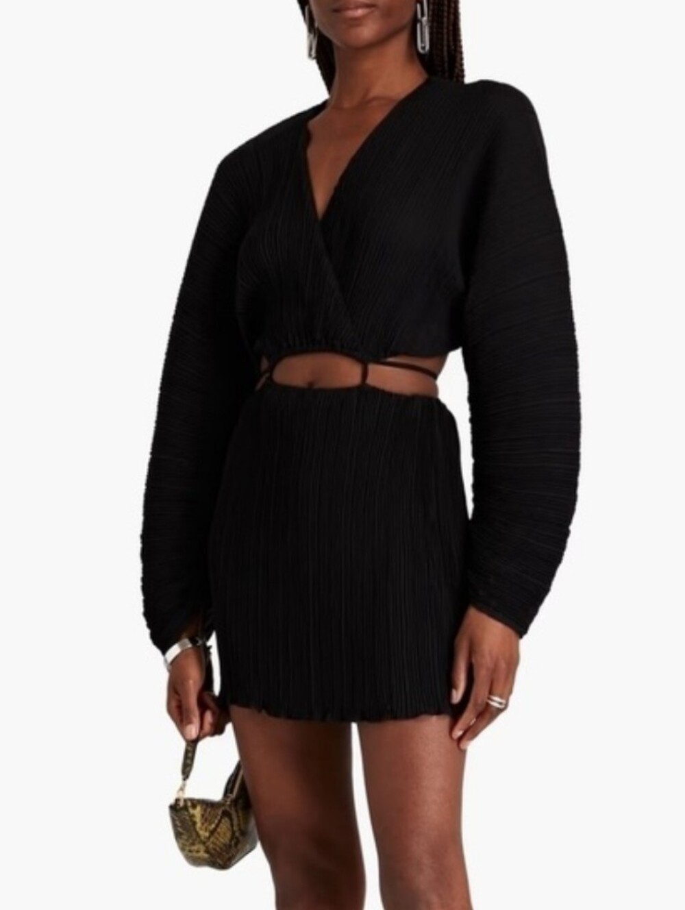 Good American Black Always Fits Plisse Mini Dress